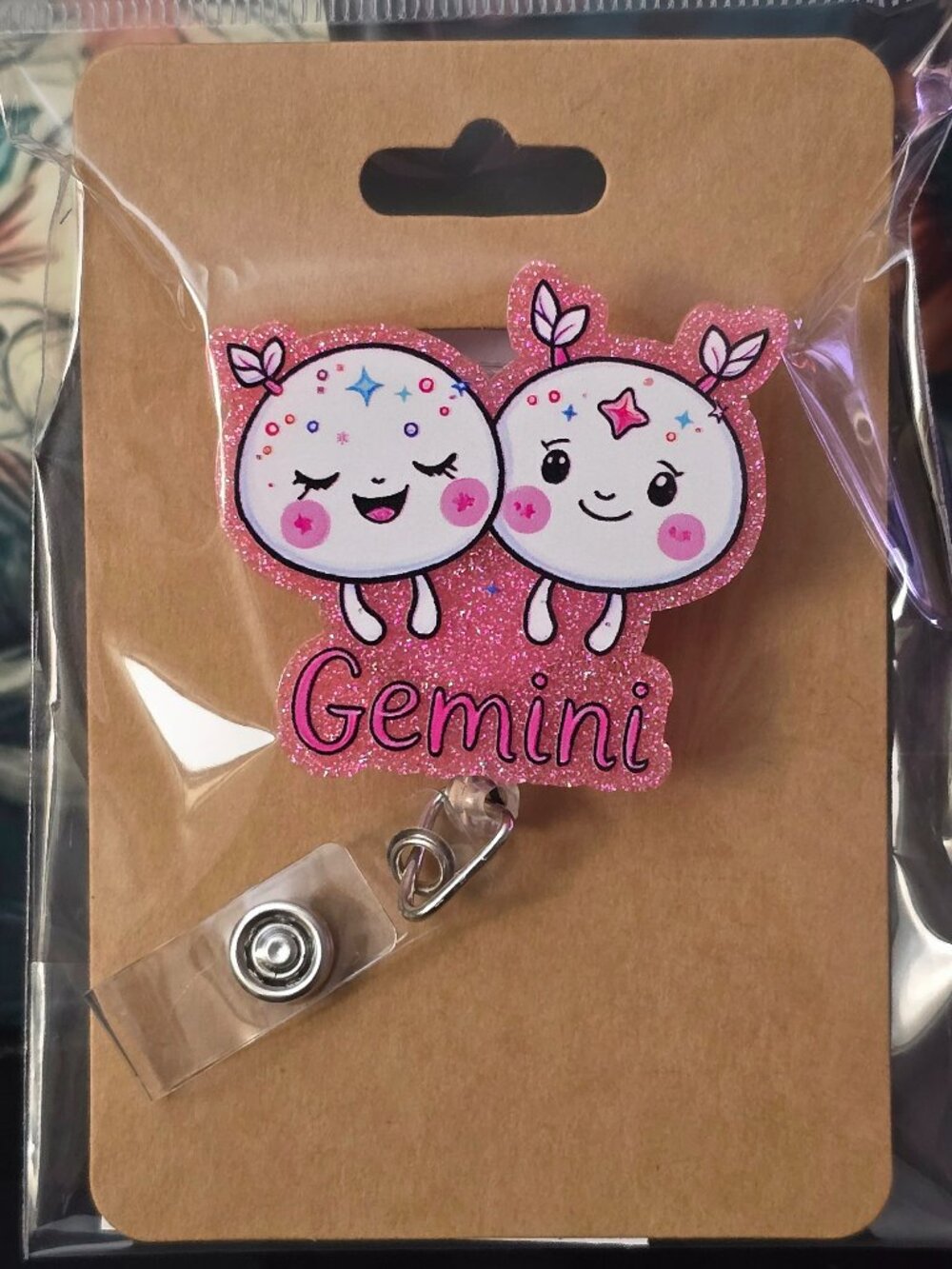 Gemini Zodiac Novelty Acrylic Badge Reel ID Holder